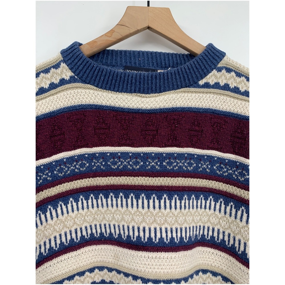 Vintage 90s 3D Knit Sweater Mens Large Fair Isle Think Cotton Ski Cosby Cozy USA